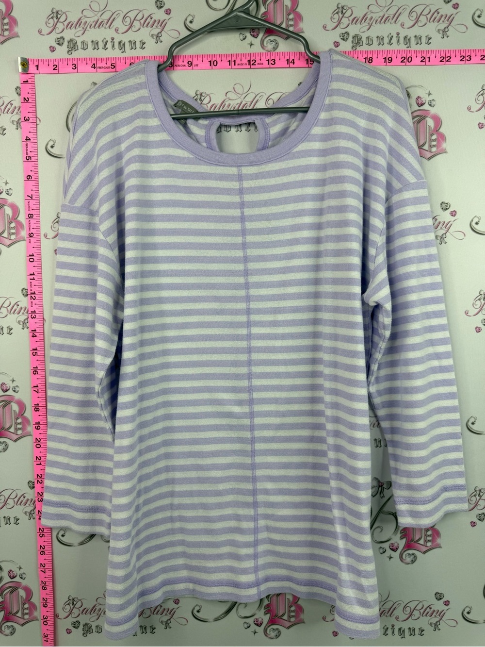 Talbots shirt sparkly Lavender & White Striped Crewneck Top